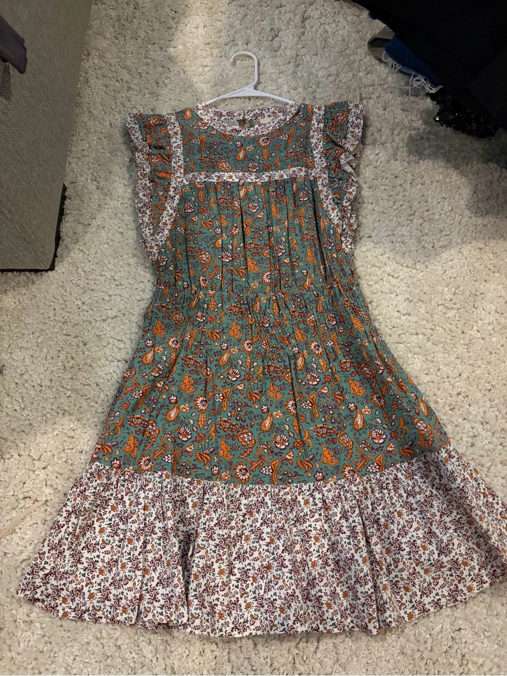 Universal Threads Teal Dress with Orange Floral Paisley Print